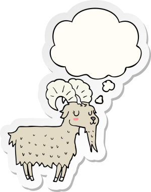 İnsan tarafından çizilmiş bir çıkartma olarak düşünce baloncuklu çizgi film keçisi.