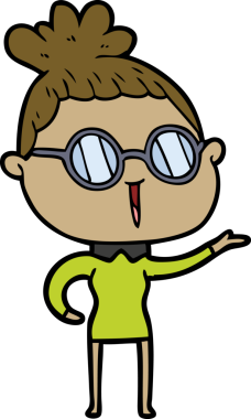 Bir insan tarafından çizilmiş gözlüklü bir karikatür kadın.