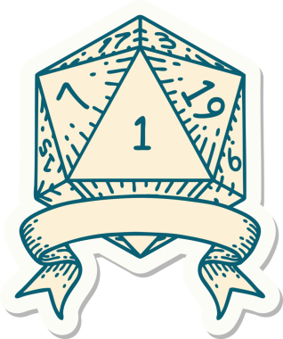 Bir insan tarafından çizilmiş doğal bir d20 zar etiketi.