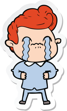 Bir insan tarafından çizilmiş, ağlayan bir çizgi film karakterinin çıkartması.