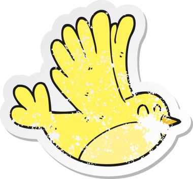 Bir insan tarafından çizilmiş karikatür kuşunun gerilmiş çıkartması.