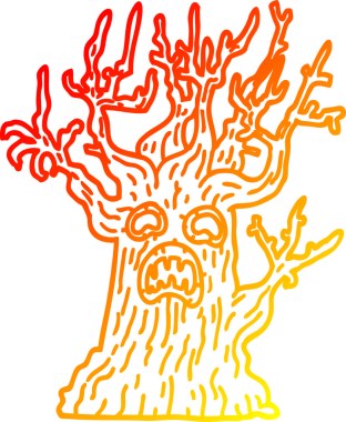 Bir insan tarafından çizilmiş ürkünç bir ağacın sıcak çizgi çizimi.