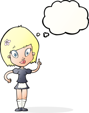 Bir insan tarafından çizilmiş düşünce baloncuğu olan güzel bir kız.