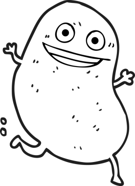 Bir insan tarafından çizilmiş siyah beyaz patates çizimi.