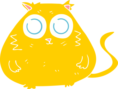 Bir insan tarafından çizilmiş büyük güzel gözleri olan kedinin düz renkli çizimi