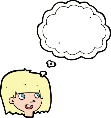 Bir insan tarafından çizilmiş düşünce baloncuklu mutlu kadın yüzü.