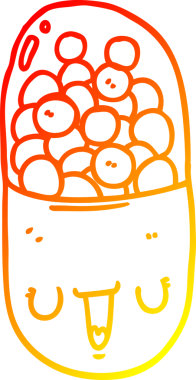 Bir insan tarafından çizilmiş bir karikatür tıbbi hapının sıcak çizgi çizimi