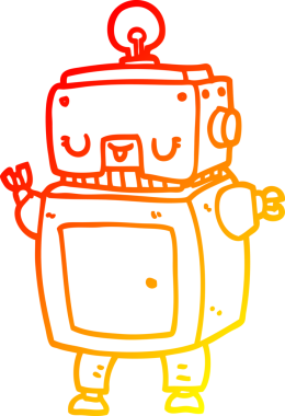 Bir insan tarafından çizilen çizgi film robotunun sıcak çizgi çizimi