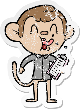 Bir insan tarafından çizilmiş deli bir maymun müdürünün sıkıntılı çıkartması.