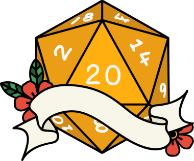 Retro Dövme Biçimi Doğal 20 D20 zar bir insan tarafından çizildi