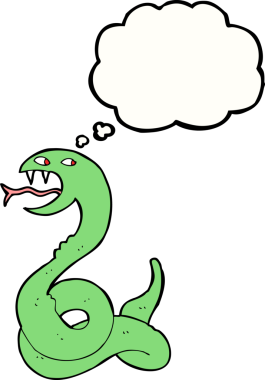 Bir insan tarafından çizilmiş düşünce balonlu tıslayan yılan.