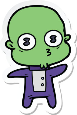 Bir insan tarafından çizilmiş garip kel bir uzay adamının çıkartması.