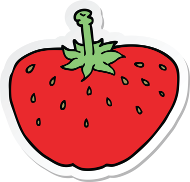 Bir insan tarafından çizilmiş karikatür çileği çıkartması.