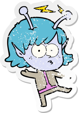 Bir insan tarafından çizilmiş uzaylı bir kızın sıkıntılı çıkartması.