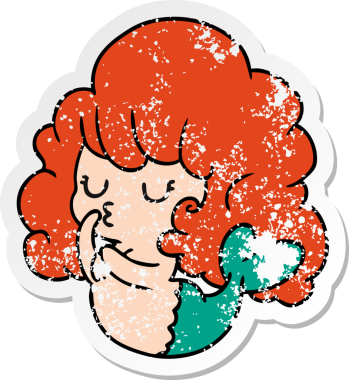 Bir insan tarafından çizilmiş tatlı kawaii denizkızı karikatürü.