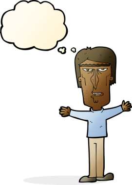 Bir insan tarafından çizilmiş düşünce baloncuğu olan kızgın bir adam.