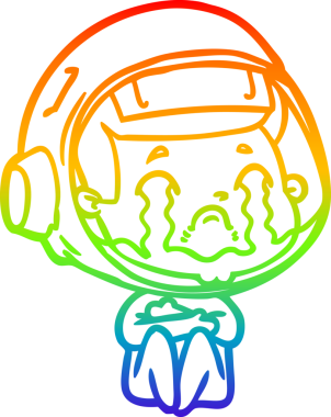 Gökkuşağı gradyan çizgi çizimi bir insan tarafından çizilmiş ağlayan astronot