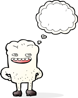 Bir insan tarafından çizilmiş düşünce baloncuklu çizgi film dişi.