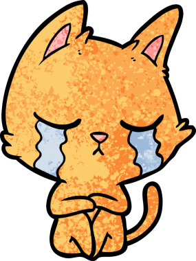 Bir insan tarafından çizilmiş ağlayan çizgi film kedisi.