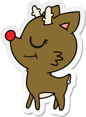 Bir insan tarafından çizilmiş şirin kırmızı burunlu ren geyiği çizimi.