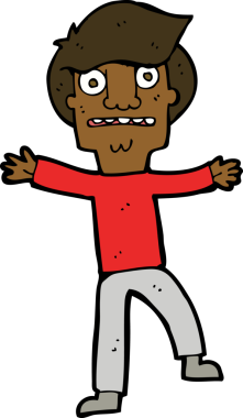 Bir insan tarafından çizilen panikleyen çizgi film çocuğu.