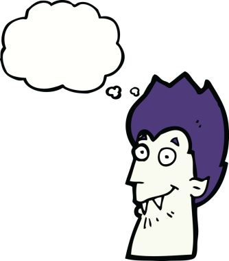 Bir insan tarafından çizilmiş düşünce balonlu vampir kafası.