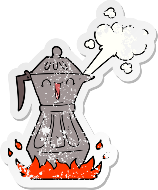 Bir insan tarafından çizilmiş karikatür kahve demliğinin sıkıntılı çıkartması.