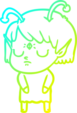 Bir insan tarafından çizilmiş bir uzaylı kız çizgi filmi.