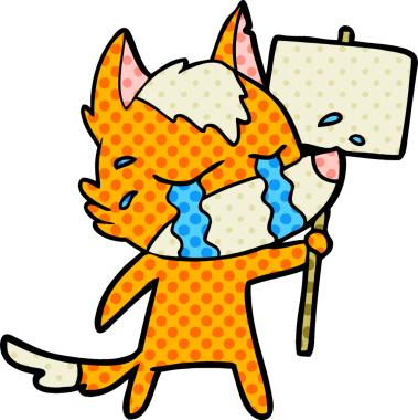 Bir insan tarafından çizilmiş protesto işareti olan üzgün küçük tilki çizgi film karakteri.