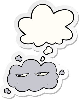Düşünce baloncuklu şirin çizgi film bulutu insan tarafından çizilmiş bir çıkartma gibi.