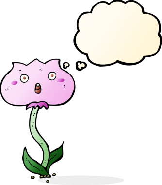 Bir insan tarafından çizilmiş düşünce baloncuğuyla şok olmuş bir çiçek.