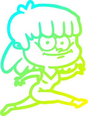 Bir insan tarafından çizilmiş gülümseyen bir çizgi film kızı çizimi.