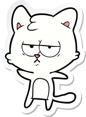 Bir insan tarafından çizilmiş sıkılmış çizgi film kedisinin çıkartması.