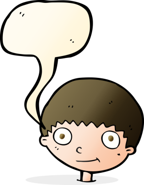 Bir insan tarafından çizilmiş konuşma balonu olan mutlu bir çocuk.