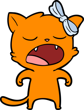 Bir insan tarafından çizilmiş esneyen kedi çizgi filmi.