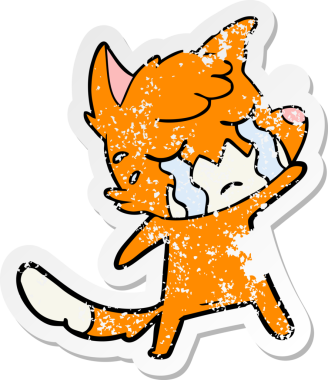 Bir insan tarafından çizilmiş ağlayan, el sallayan tilki çizgi filminin sıkıntılı çıkartması.