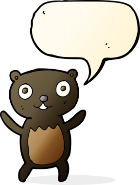 bir insan tarafından çizilmiş konuşma balonlu siyah ayı yavrusu.