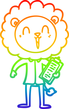 Bir insan tarafından çizilmiş gülen aslan çizgi çizimi.