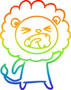 Bir insan tarafından çizilmiş kızgın bir aslanın gökkuşağı gradyanı çizimi