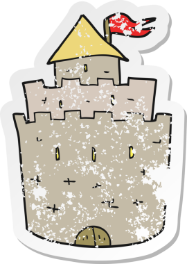 Bir insan tarafından çizilmiş karikatür şatosunun gerilimli çıkartması.