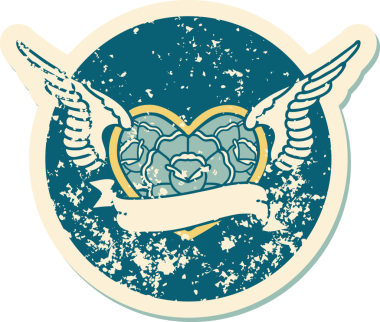 Bir insan tarafından çizilmiş çiçek ve pankartıyla uçan bir kalbin sembolik dövmeli resmi.