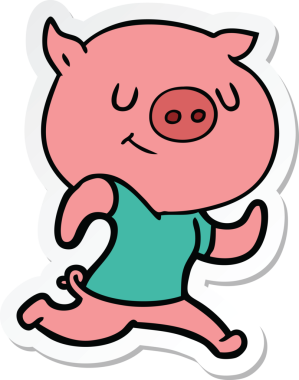 Bir insan tarafından çizilmiş mutlu çizgi film domuzu çıkartması.