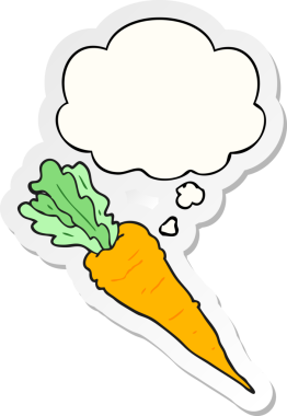 Düşünce baloncuklu havuç insan tarafından çizilmiş bir çıkartma.