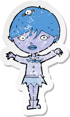 Bir insan tarafından çizilmiş vampir bir kızın çizdiği karikatür çıkartmasının gerilemiş hali.