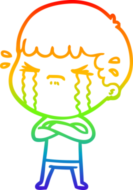 Gökkuşağı gradyan çizimi bir insan tarafından çizilmiş ağlayan bir karikatür adamı çiziyor.