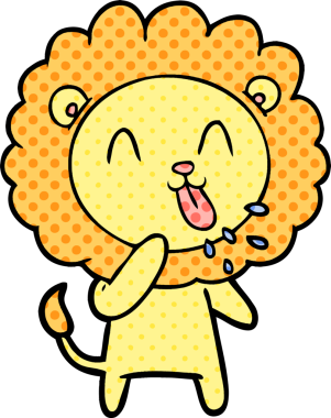 Bir insan tarafından çizilmiş mutlu çizgi film aslanı.