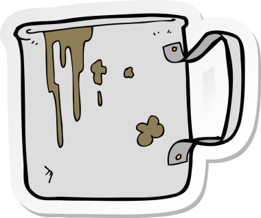 Bir insan tarafından çizilmiş eski bir teneke bardağın çıkartması.