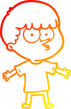 Bir insan tarafından çizilmiş, çizgi film karakteri meraklı bir çocuk çizimi.