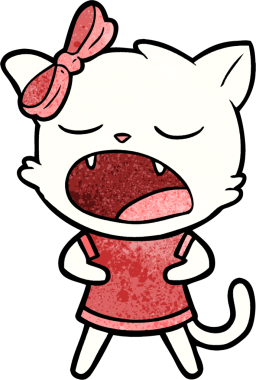 Bir insan tarafından çizilmiş esneyen kedi çizgi filmi.