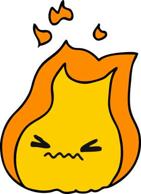 Bir insan tarafından çizilmiş kawaii ateş alevinin serbest çizimi.